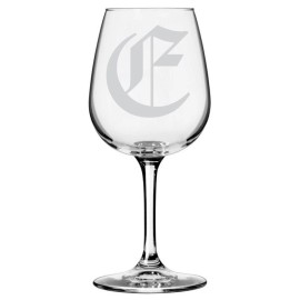 Etched Laser Art Old English Etched Monogram Stemmed 12.75oz Wine Glass (Letter E)