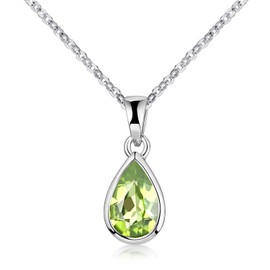 Materia Peridot Pendant Silver 925 Green Drop Gemstone Jewellery Rhodium Plated with Chain, Silver, Peridot