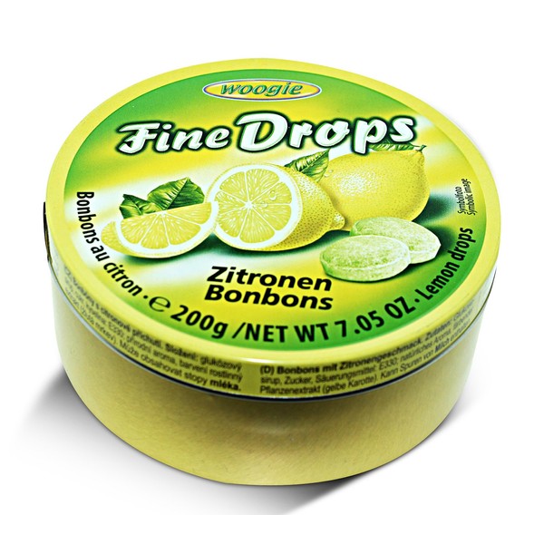 Woogie, German Fine Drops Sanded Lemon Candy Tin 200gr (Zitronengeschmack) (5 pcs)