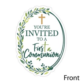First Communion Elegant Cross - Shaped Fill-In Invitations - Religious Party Invitation Cards with Envelopes - Set of 12