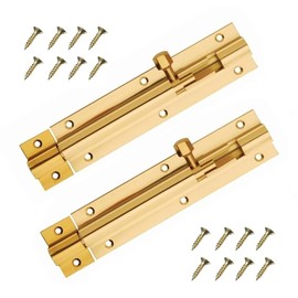 2 Pack Door Bolt Polished Brass Barrel Slide Lock 150mm [6''] Latch with Screws Ideal for Internal and External Doors Locks Bedroom Bathroom Toilet Shed Gate Cupboards Cabinets - 150mm, Polished Brass