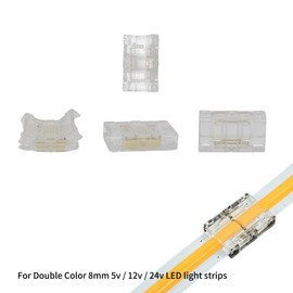 Clearhill 8mm 3Pin 20Pcs Transparent Solderless LED Light Strip Connectors,Strip to Strip Connectors,for Double Color 5V/12V/24V LED Strips,No Soldering Required,Secure Connection.