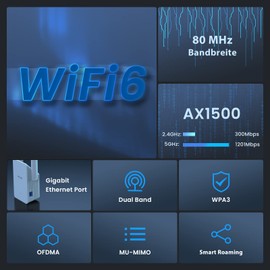 Tenda WLAN Verstärker WLAN Repeater WiFi Extender A23 (AX1500 Dualband 5GHz:1201Mbps+2,4GHz:300Mbps) 2 * 5dBi Antennen, Gigabit-Port, AP-Modus, MU-MIMO, WPA3, IPv6, LED, Kompatibel zu Allen Routern
