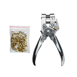 Eyelet Pliers, Heavy Duty Eyelet Hole Pliers Set with 100 Pieces 4.5mm Eyelets, Leather Belt Grommet Tool for Paper, Cardboard, Leather, Fabric
