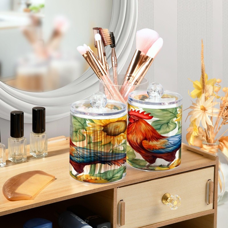 Zhirexin Sunflower Rooster 2PC Airtight Transparent Plastic Storage Jar, Food