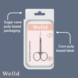 Welld Facial Hair Scissors - Professional Trimming Scissors for Grooming and Hair Removal - Ultra-Sharp Curved Stainless Steel Blades