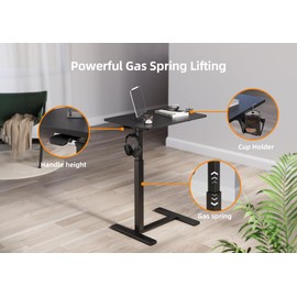 Claiks Height-Adjustable Overbed Table with Wheels, Portable Rolling Laptop Desk, Mobile Standing Desk for Home & Hospital Use, Black 25.5 inch