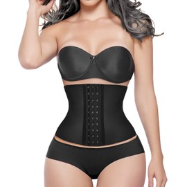 YIANNA Waist Trainer Women Tummy Control Body Shaper Corset Latex Short Torso 9 Steel Boned Cincher for Trimmer Belt Girdle Black 110206 XL