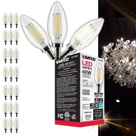 Satco S21266-4 Watt B11 LED Candelabra Bulb, Clear, 90 CRI, 3500K, 120 Volt (24 Pack)