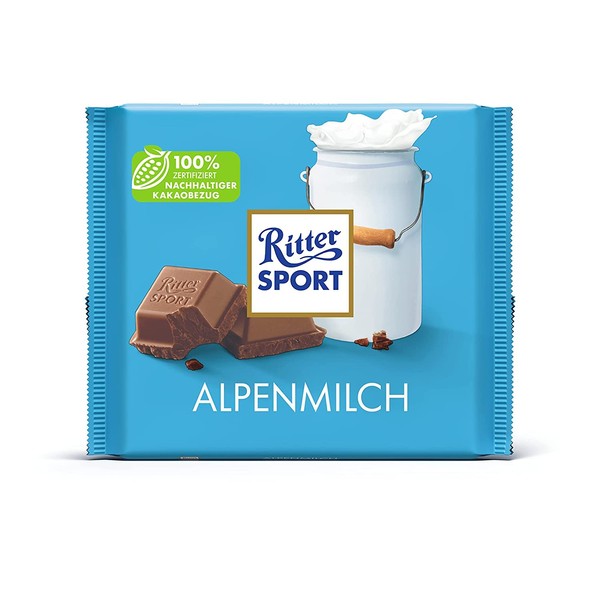 Ritter Sport Alpine Milk 250 g, XXL Milk Chocolate with Fine Honey & Caramel Note, Delicious Chocolate Classic in Bulk Pack for Sharing with Friends