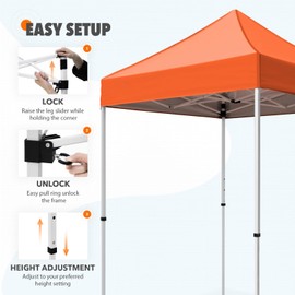 EAGLE PEAK 5x5 Pop Up Canopy Tent Instant Outdoor Canopy Easy Set-up Straight Leg Folding Shelter, Orange
