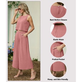 Lepunuo Women Summer 2 Piece Outfits Sleeveless Tank Crop Top and Casual Wide Leg Pants Lounge Summer Trendy Clothes