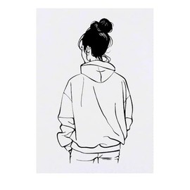 'Girl in Hoodie Back View' Temporary Tattoo - Water Resistant, Skin-Safe, Non-Toxic Transfer (TO00076269)