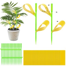 Gnat Sticky Traps for Plants, 100PCS Yellow Sticky Traps for Plant Gnats Indoor and Outdoor White-Flies Mosquitoes Killer, 15PCS Stakes Holder Included