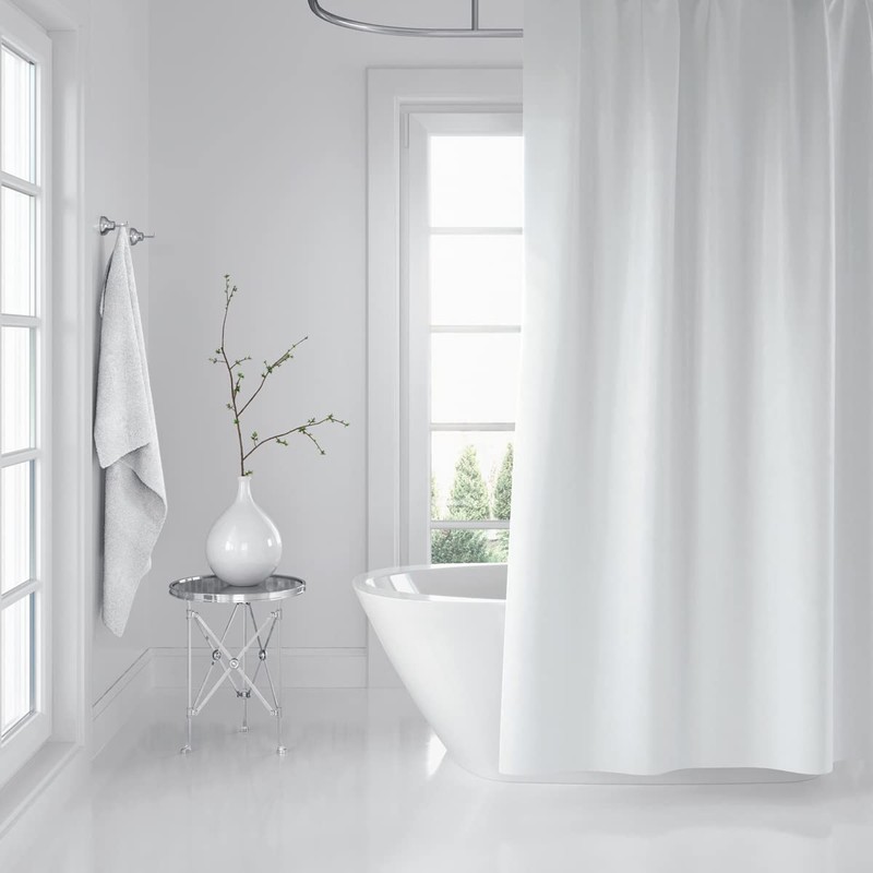 Tropik Home Narrow Width Extra Long White Bathroom Shower Curtain