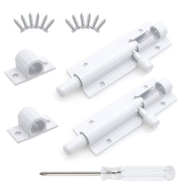 Joyangy 2 Inch White Slide Barrel Bolt Latch, Aluminum Alloy Slide Door Latch Lock, Heavy Duty Gate Sliding Bolt Latch Lock for Home Yard Garden Door Security, with Screws, 2pcs