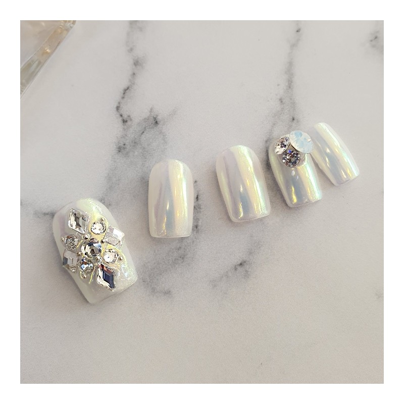 Crystal Snowflake Handmade Nail Tips - Long Oval / 크리스탈