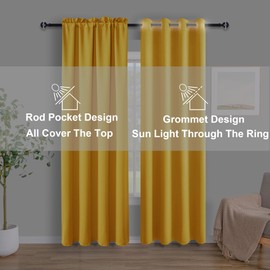 Hiasan Yellow Blackout Curtains 2 Panels with Rod Pocket, Thermal Insulated Room Darkening Window Curtains for Kitchen/Living Room, 42 x 45 Inches Long