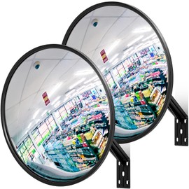 Maitys 2 Pcs Convex Mirror Acrylic Safety Security Traffic Garage Corner Mirror Adjustable Wide Angle View Mirror with Fixing Bracket for Indoor Outdoor School Classroom Warehouse(26 Inch)