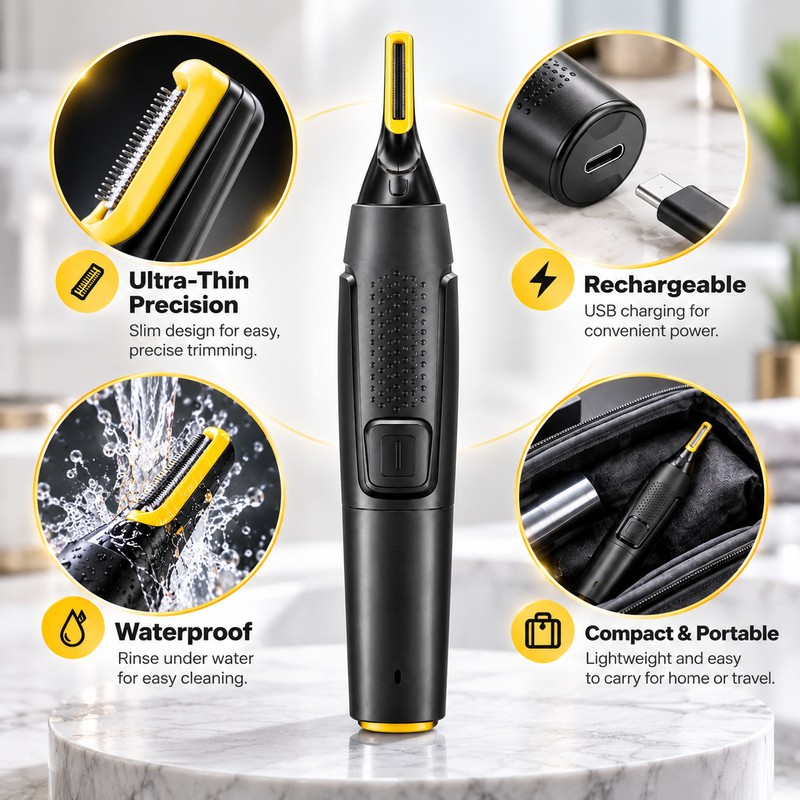 Ultra-Thin Electric Nose & Ear Hair Trimmer for Grooming –