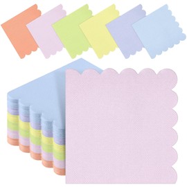 Kochorie 150 Pack Scalloped Napkins Rainbow Disposable 2 Ply Mix Color Napkins Beverage Cocktail Napkins for Party Wedding Bridal Shower Dinner, Pastel Rainbow