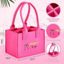 Jadive Prosecco Gift Bottle Bag Prosecco to Go Funny Socks Prosecco 21 x 14 x 15 cm Funny Felt Bag for 6 Bottles Funny Gifts for Women Ladies Christmas, pink, Bottle Baskets & Carriers