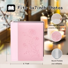 Artmag Small Photo Album 5x7 Photos, 2 Packs Leather Cover Mini Photo Book,Each Album with 26-Page Holds 52 Photos, Artwork or Postcards Picturs Storage (Pink)