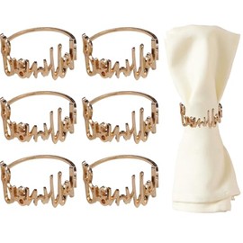 Napkin Rings, 6 Piece Napkin Rings Set, Metal Napkin Rings with Letters, Napkin Rings for Eid Mubarak, Banquet, Party (KC Gold, 4 cm)