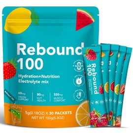 Electrolytes Powder with Hydration Nutrition, Electrolytes Sachets 30PCS, Gut Eye Health, Muscle Comfort, Sugar Free, Zero Calorie, Vegan Friendly, 5 Flavors, Rebound 100%