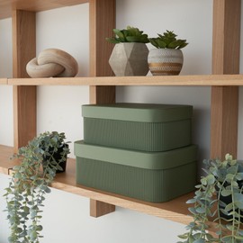 Decorative Storage Boxes with Lids – Set of 2 Beautiful Fluted Cardboard Organizers for Your Home Decor to Safely Store Your Documents, Memory Box Items and Other Keepsakes in Style