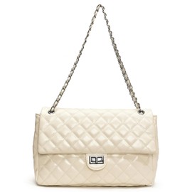 Eslcorri Crossbody Purses for Women Large Quilted Shoulder Bags Medium Chain Purse PU Leather Ladies Handbag Trendy Satchel Hobo Purse, Crossover Everyday Bags Gift for Wife Mother Friends -Beige
