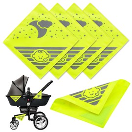 Sealmic Pack of 4 Reflectors for Pushchairs, Universal Safety Reflectors with Fastening, Ideal for Buggies, Bicycles, Trailers and More, Cute Babies and Clouds, Moon, Stars Motif, Neon Yellow