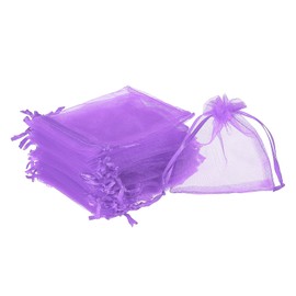 MECCANIXITY 50pcs Organza Bags 4x5 Inch Drawstring Favor Pouches Sheer Mesh Bag for Gift Jewelry Wedding Party Christmas Candy Purple