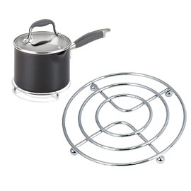 Cooling Rack Round Metal Trivets Holder Hot Pot Pan Cooking Stand Non-Stick Steaming Wire Rack for Kitchen Worktops Protector- Chrome