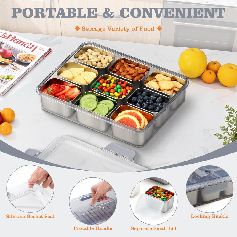 Snackle Box Container, Stainless Steel Snack Containers for Adults, 9