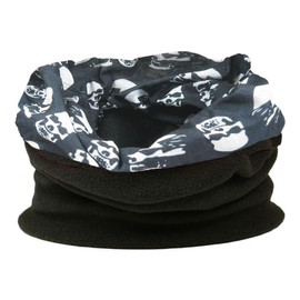 Multifunctional snood for men. Scarf, hat, neck warmer, hood, balaclava with fleece section (Skull & cross bones black & white)