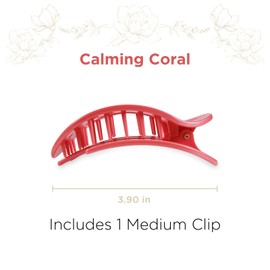 TELETIES - Medium Flat Round Clip - For Lying Down, Yoga, Driving & More - Strong Grip, Bendable Teeth, Comfortable Curved Design - Ideal for Medium Hair - Spring Collection - Calming Coral