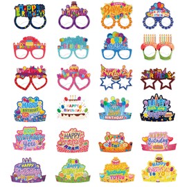 Generic Birthday Hats for Kids 24Pcs Birthday Party Supplies Happy Birthday Glasses for Kids Paper Party Hats Happy Birthday Photo Booth Props for Boys Girls, Medium, Blue
