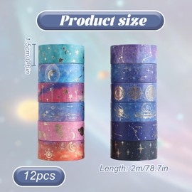 Gaaines 12 Rolls Washi Tape Sets, Washi Tape for Scrapbooking, Galaxy Purple Gold Washi Tape, Decorative Vintage Washi Tape, for Journaling, Scrapbooking Supplies, DIY Crafts, Arts Decoration