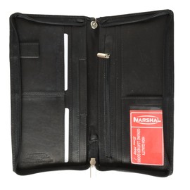 MARSHAL Top Grain Genuine Leather Travel Organizer Wallet Passport Holder