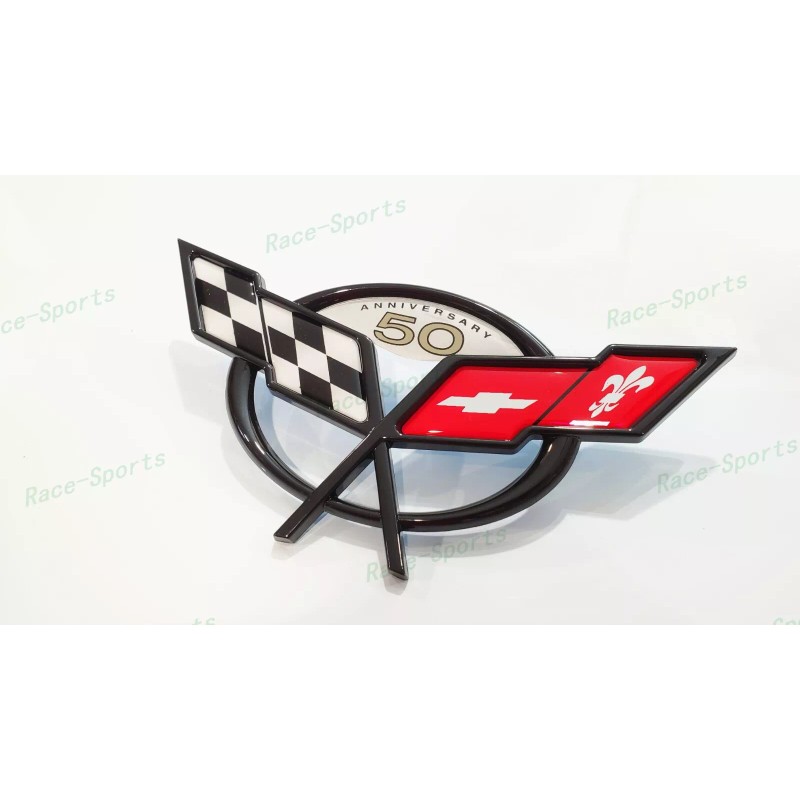 AUTO 2PCS Black Front Rear 50Th Anniversary Cross Flags Emblems