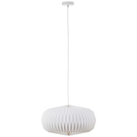 Lightbox Boho Hanging Lamp with Origami Shade Made of Paper and Shortenable Cable - White Pendant Light for Bedroom - Diameter 44 cm - 151 cm Height - E27, Max. 20 W - Made of Paper/Metal
