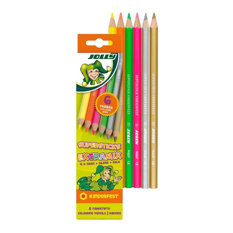 JOLLY EXTRAMIX Bunstifte | 4 Neon Farbstifte + Gold und