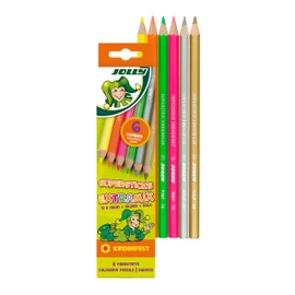JOLLY EXTRAMIX Bunstifte | 4 Neon Farbstifte + Gold und Silber | Sechskantstifte