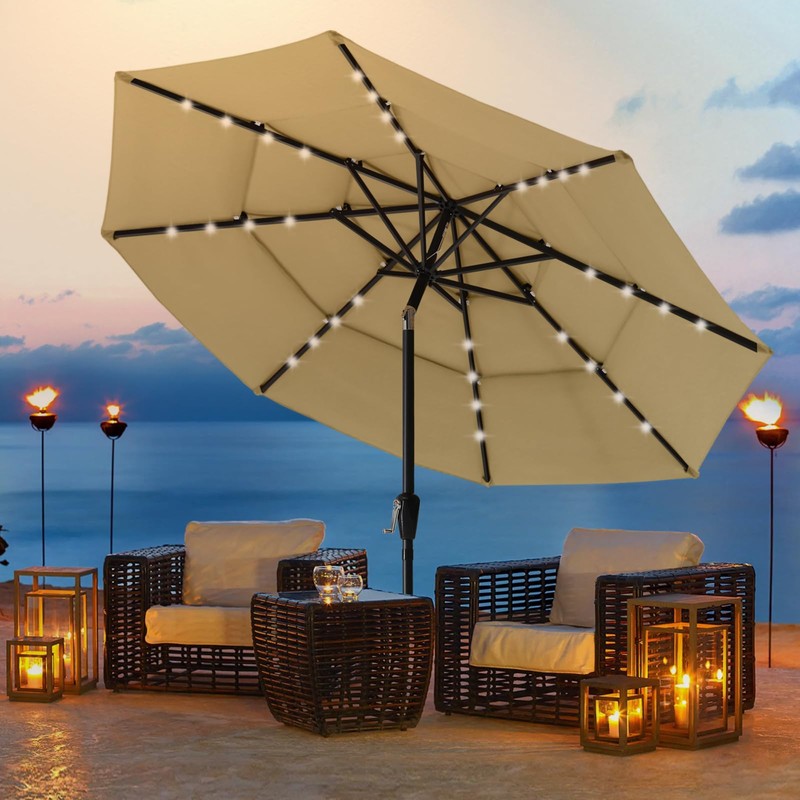 ABCCANOPY 3-Tiers 9FT Solar Patio Umbrella, Outdoor Umbrella with 32