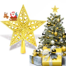 Christmas Tree Topper Star Vintage Lightweight Classic Plastic Hollowed Christmas Decoration Star, Ideal Christmas Tree Topper Decoration Ornament Christmas Tree Topper, Gold
