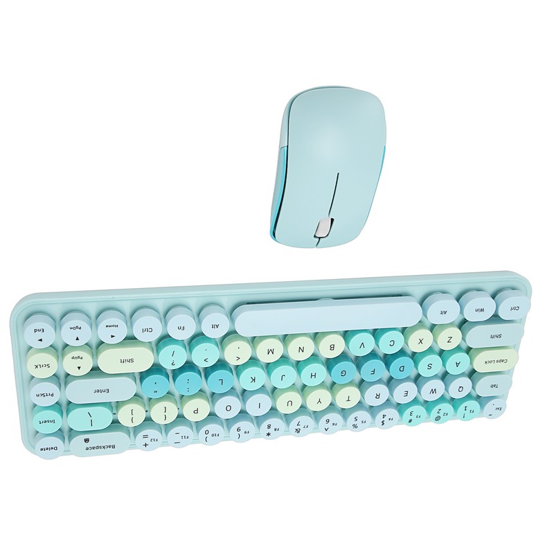 Keyboard Mouse Combo 2.4GHz Wireless Cute Retro 68 Round Keycaps