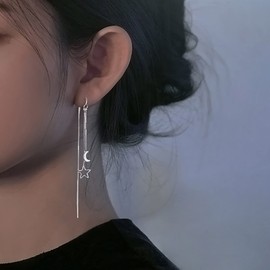 Atentuyi CZ Star Earrings Gold Threader Earrings Long Chain Earrings Star Climber Earrings Chain Drop Dangle Earrings Chain Tassel Earrings Crystal Star Earrings Jewellery for Women Girls