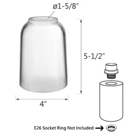 Aspen Creative 23522-60-1, Clear Glass Shade for Lighting Fixture, Pendant, Vanity, Wall Light, Size: 4" D x 5-1/2" H