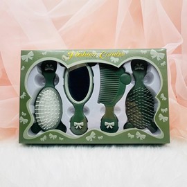 4 Pieces Mini Wet Hair Brush Hair Comb Set For Girls Kids Women Gift Small Cute Hair Comb Hair Brush Handheld Mirror Set Travel Detangling Comb Massage HairBrush with Air Cushion (Green)
